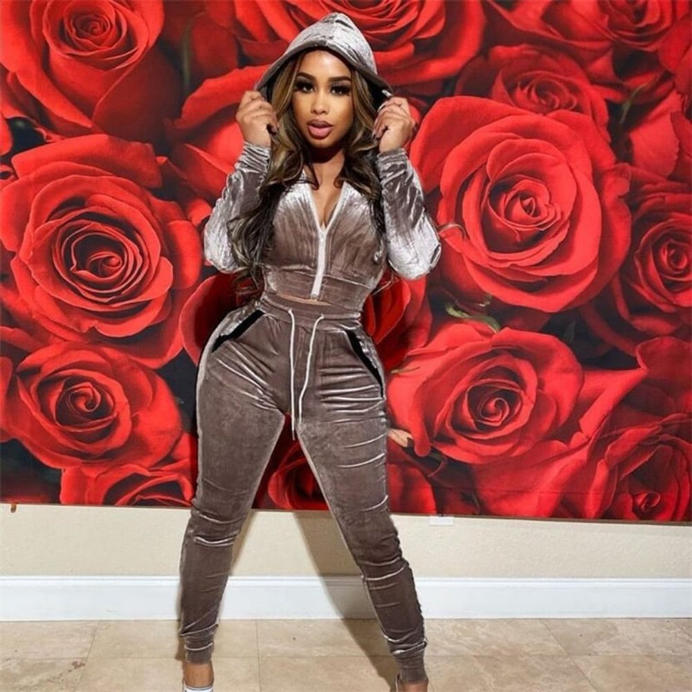 Women Fashion Hoodie And Crease Pants Two Pieces Set